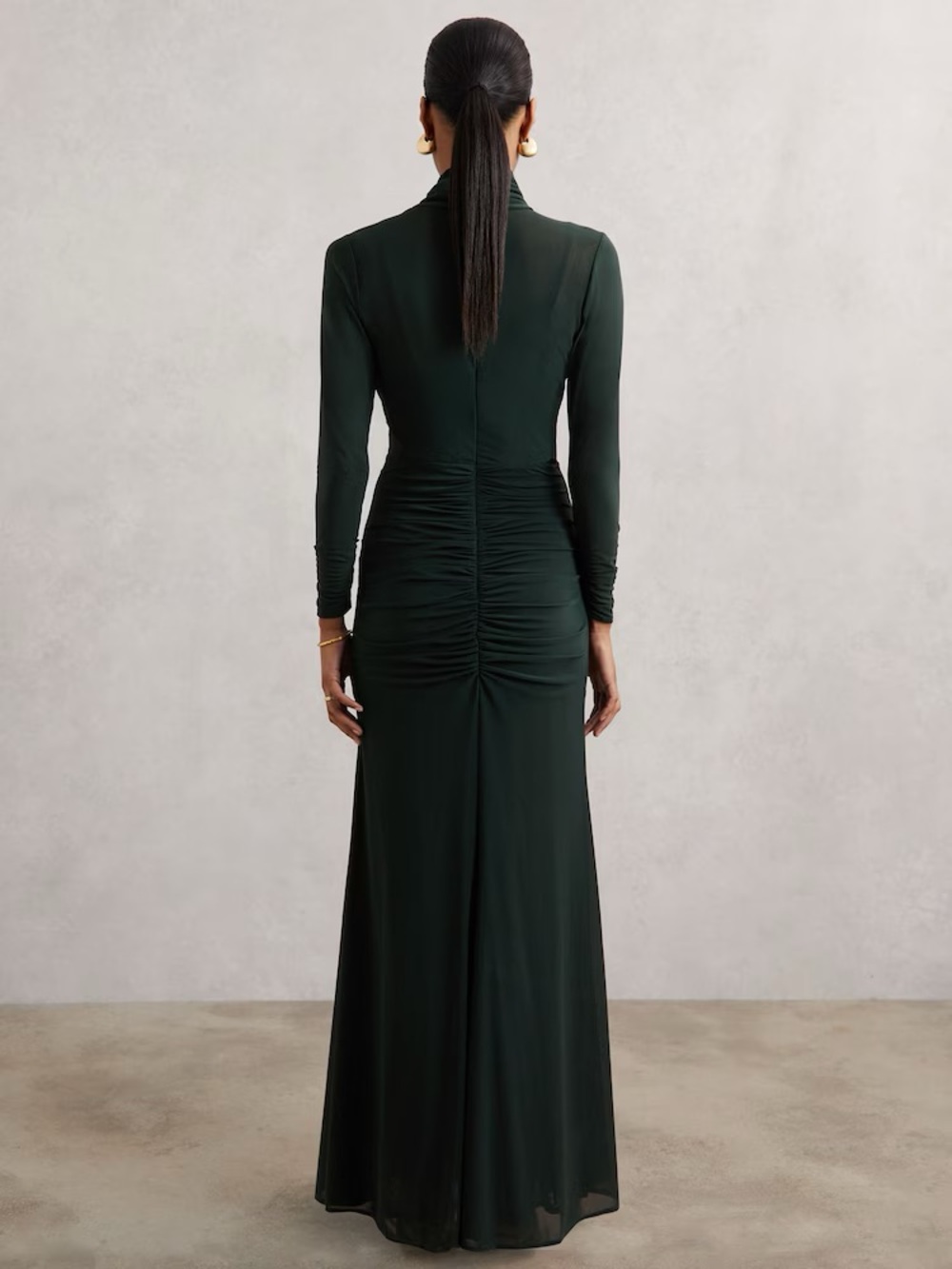 Reiss Dani Long Sleeved Ruched Dress in Dark Green - Picture 4 of 14